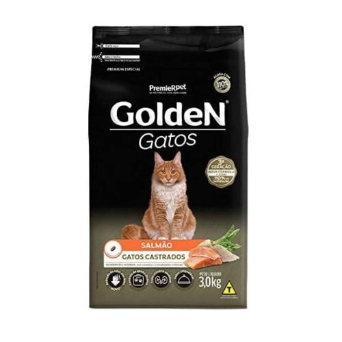 Ração Golden Gatos Adultos Castrados Salmão - 3 Kg