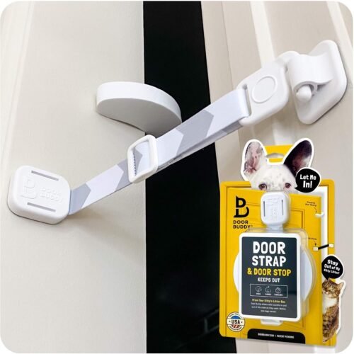 Door Buddy Fechadura De Porta Plus Rolha De Porta Mantenha O Cão Fora Da Caixa De Areia E Evita Que A Porta Feche. Esta Alternativa Para Portão E Gatos É Fácil Para Gatos E Adultos Usarem.