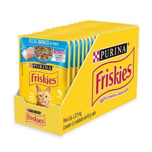 Pack Ração Úmida Friskies Para Gatos Adultos Sabor Peixe Branco Ao Molho - Com 15 Sachês 85G