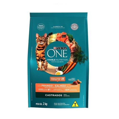 Purina One, Ração Seca Para Gatos Adultos Castrados Todas As Raças Frango E Salmão, 2Kg