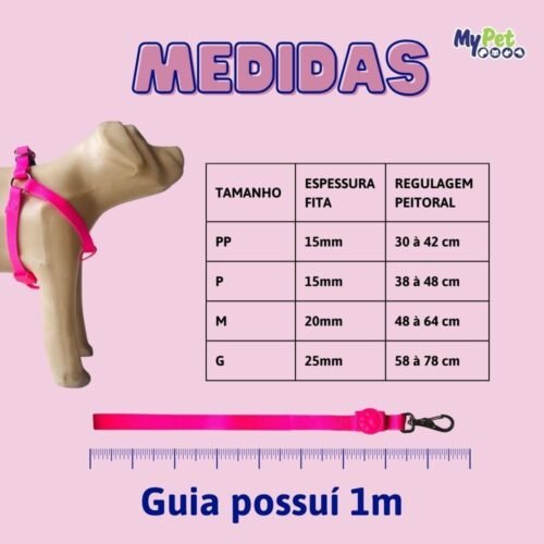 My Pet Brasil Peitoral Neon Para Cachorros P Ajuste Fácil No Corpo Do Pet Coleira Peitoral Regulável Confortável E Resistente Rosa - Image 2