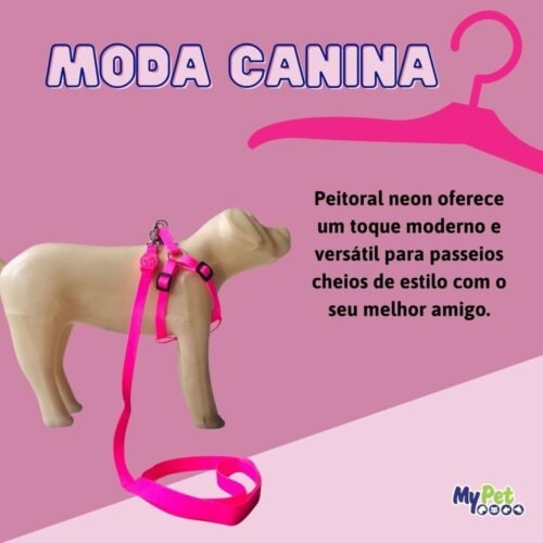 My Pet Brasil Peitoral Neon Para Cachorros P Ajuste Fácil No Corpo Do Pet Coleira Peitoral Regulável Confortável E Resistente Rosa - Image 3