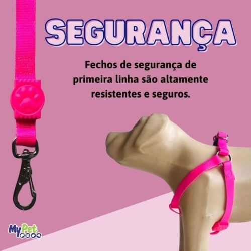 My Pet Brasil Peitoral Neon Para Cachorros P Ajuste Fácil No Corpo Do Pet Coleira Peitoral Regulável Confortável E Resistente Rosa - Image 4