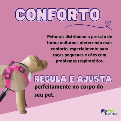 My Pet Brasil Peitoral Neon Para Cachorros P Ajuste Fácil No Corpo Do Pet Coleira Peitoral Regulável Confortável E Resistente Rosa - Image 5