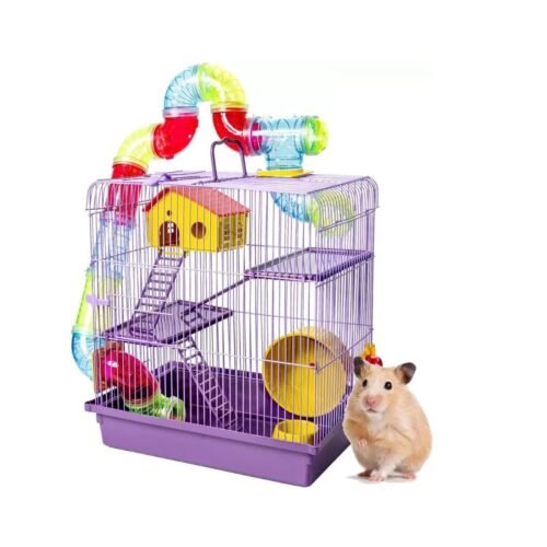 Gaiola Tubo Super Luxo 3 Andares Lilás Hamster Completa Casinha Roda Escada Super Luxo