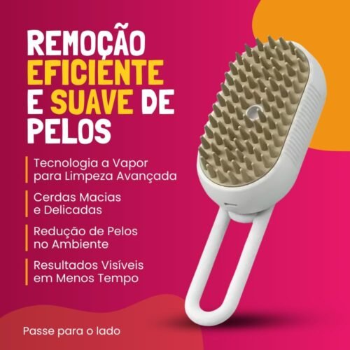 Escova a Vapor para Remoção de Pelos de Animais com Função de Massagem - Ideal para Gatos e Cães de Pequeno a Médio Porte, Suave e Eficiente (Branco) - Image 2